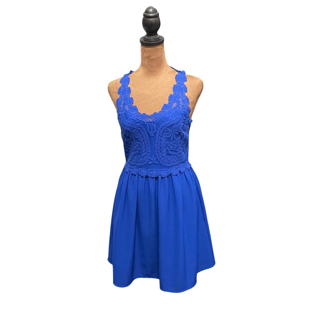 H&M Divided Royal Blue Lace Skater Dress Size 8 Racerback Fit & Flare Mini